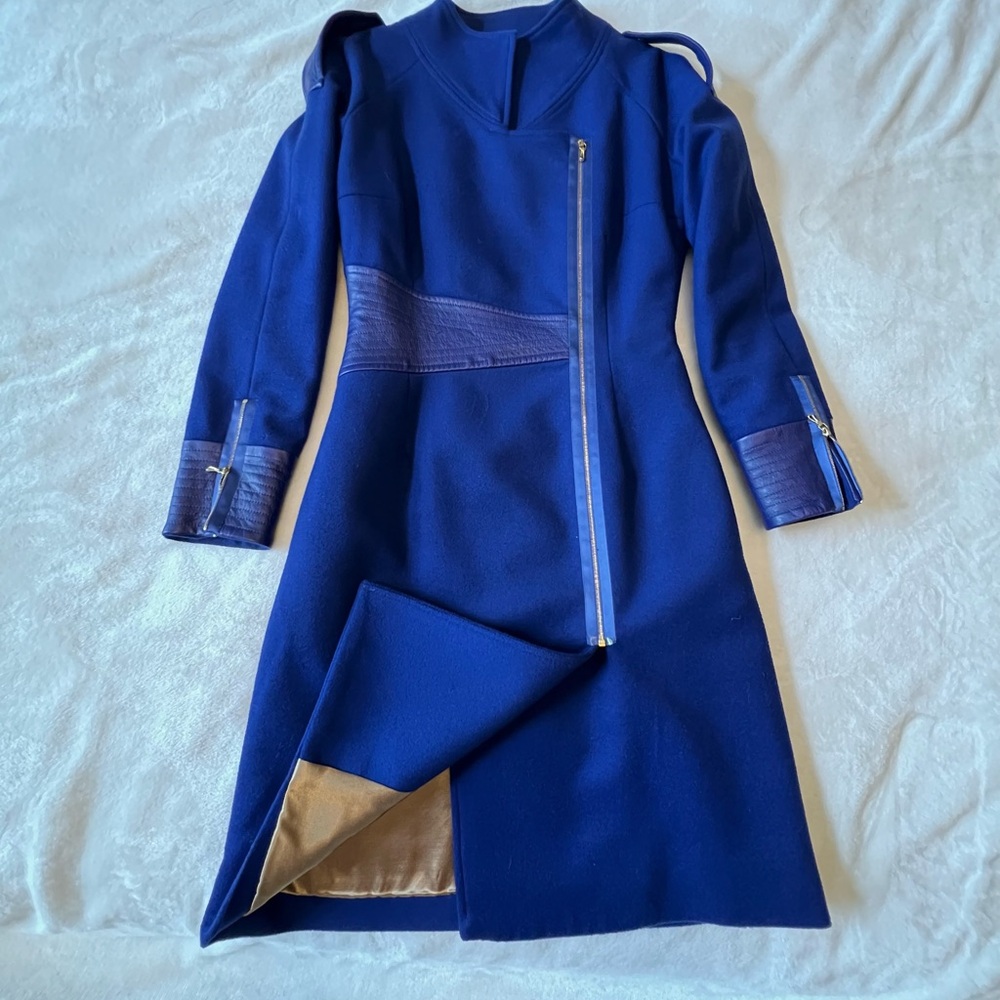 Gorgeous Sapphire Blue Designer Coat with Gold Lining
